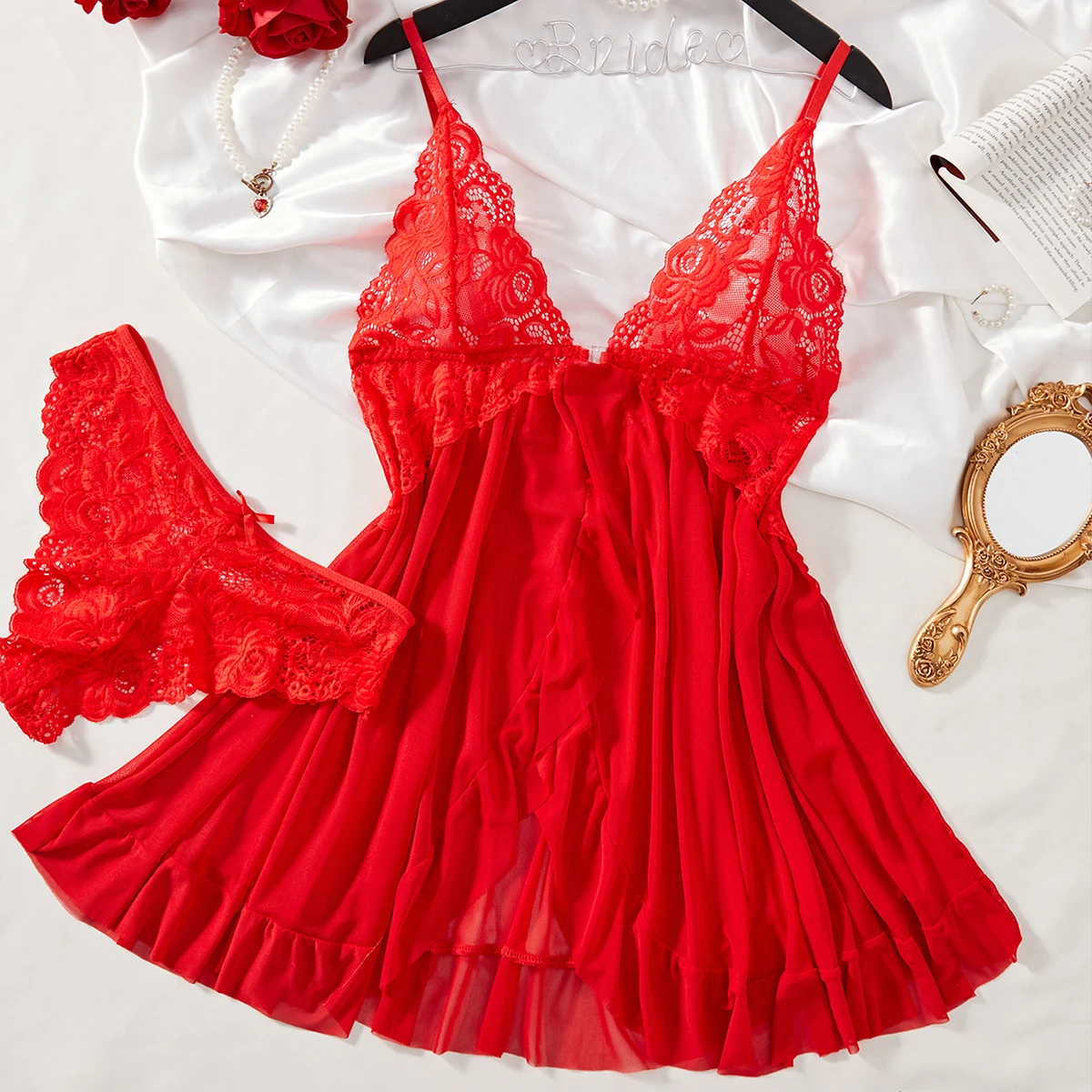 Verão requintado arco renda cor sólida com decote em v suspender pijamas sexy feminino fino ajuste macio casa roupas roupa interior conjunto de duas peças