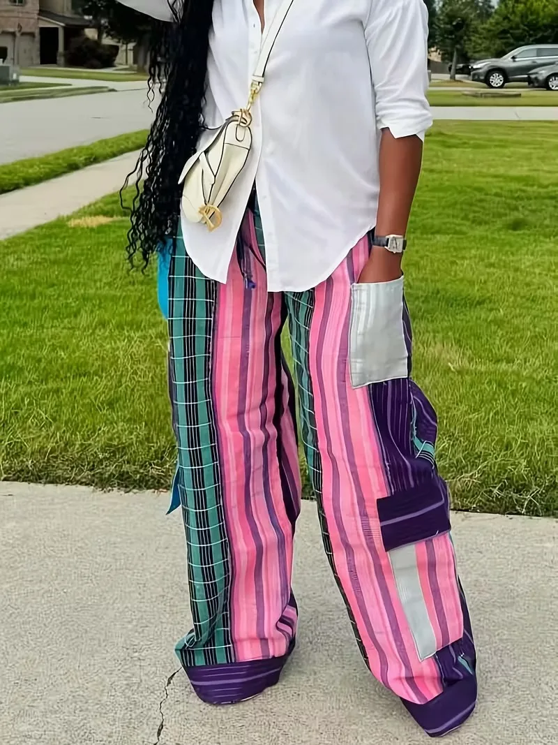 

Women's Wide-leg Pants, Halloween Patchwork Contrasting Casual Pants