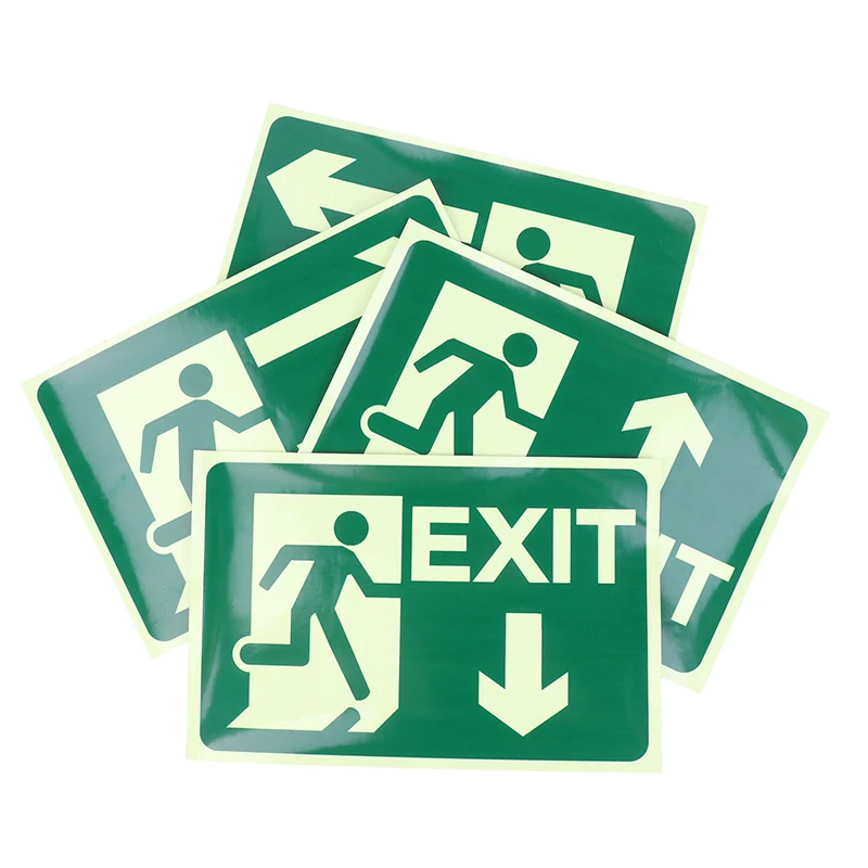 New Glow In Dark Exit Signs Luminous Security Stickers Wall Safety Adhesive Fire Evacuation Directional Night Visibility Signage