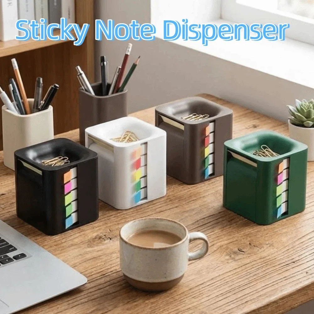5-in-1 Sticky Note Dispenser Magnetic Paperclip Absorb Plastic Desktop Note Holder Efficient Space-Saving Memo Pad Storage Box