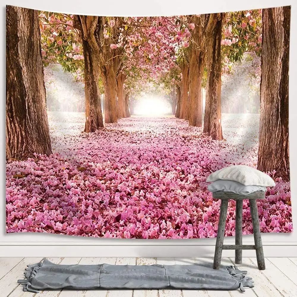 

Cherry Blossom Tree Tapestry, Pink Floral Wall Hanging for Dorm, Bedroom, Living Room, 90x70 inches