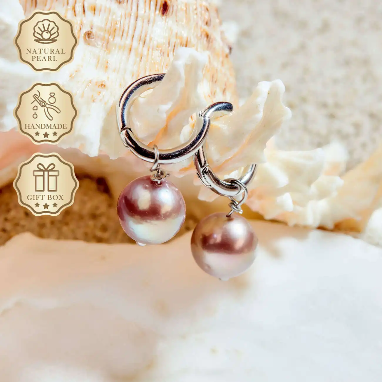 

MYSOYA Large Purple Edison Pearl Earrings 10–12mm in Silver, Gift Box, Elegant Birthday & Anniversary Gift