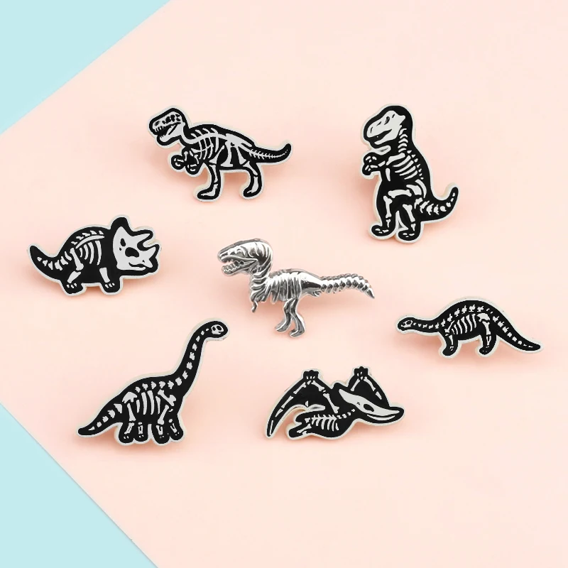 Animal Skeleton Punk Enamel Pin Classic Dinosaur Stegosaurus Pterosauria Brooches Badges Bag Clothes Lapel Pins Cartoon Jewelry