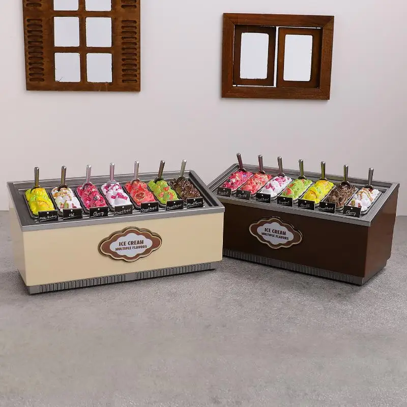 Juego de gabinete de helado en miniatura para casa de muñecas 1/12, juguete de cocina para niños, juego de regalo de comida de simulación.