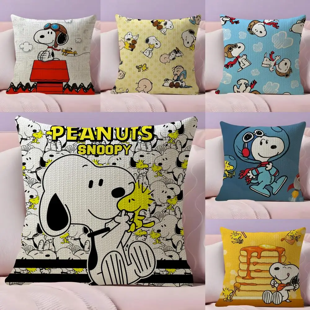 Niedlicher Snoopy-Kissenbezug aus natürlichem Leinen, Bio-Stoff, doppelseitiger Druck, Sofa, Heimdekoration, Geschenk-Kissenbezug