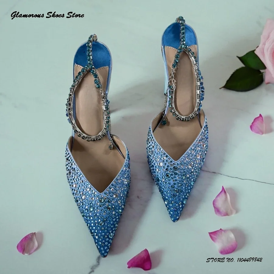 

Атласные туфли-лодочки с украшением из кристаллов, женские свадебные туфли, блестящие туфли на тонком высоком каблуке с острым носком, летняя уличная одежда, подиумные туфли на шпильке
