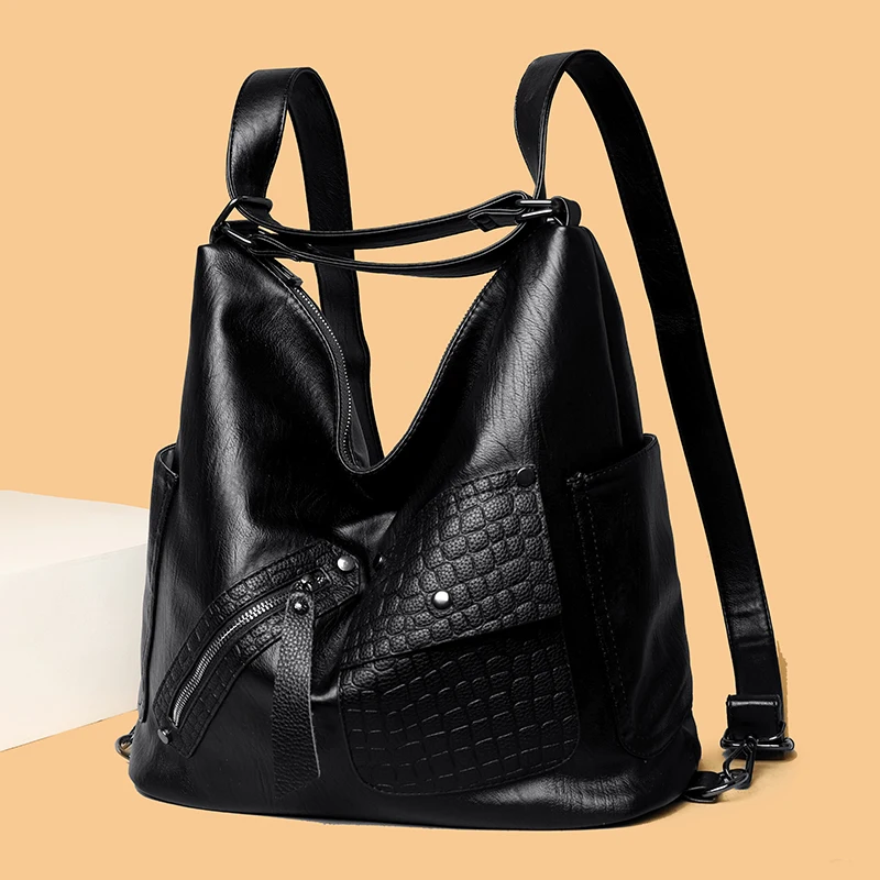 

Leather Luxury Handbags women bags designer Multifunction Shoulder Bags For Women 2025 Travel Back Pack Mochila Feminina Sac New