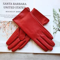 Guantes de cuero de piel de oveja fina para mujer, guantes de conducción de motocicleta de estilo recto, sin forro, pantalla táctil, Verano