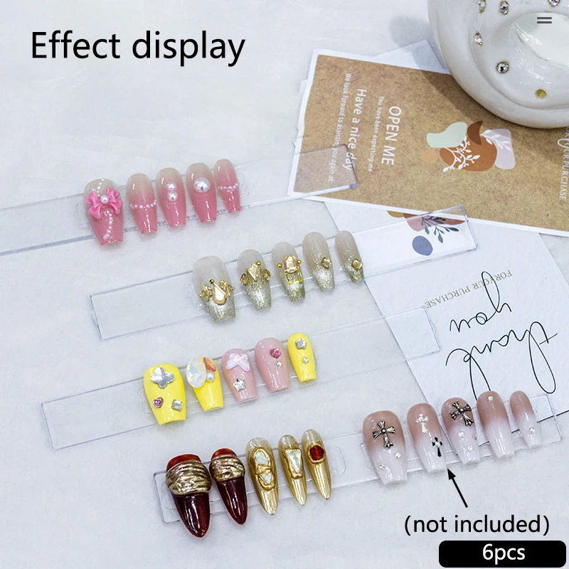 6Pcs Acrylic Nail Art Display Board Nail Artwork Sample Display Strip Crystal Double-sided Adhesive Display Strip For Nail Salon