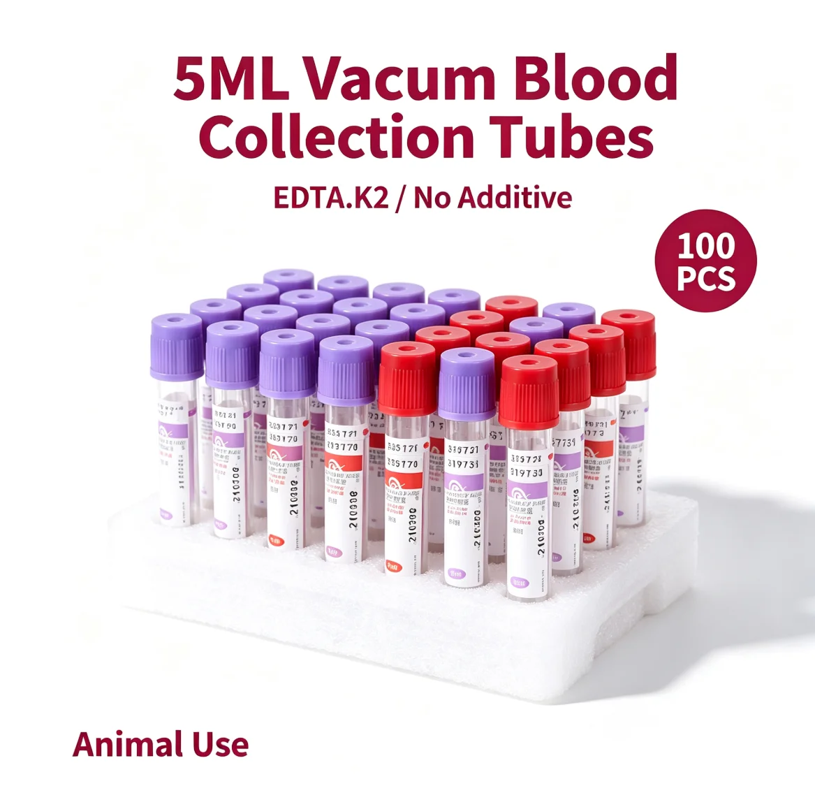 Vacuum Blood Collection Tube 5ml 10ml No Additive EDTA K2 Heparin Sodium Coagulation Tube 100Pcs/Pack Veterinary Blood Sample