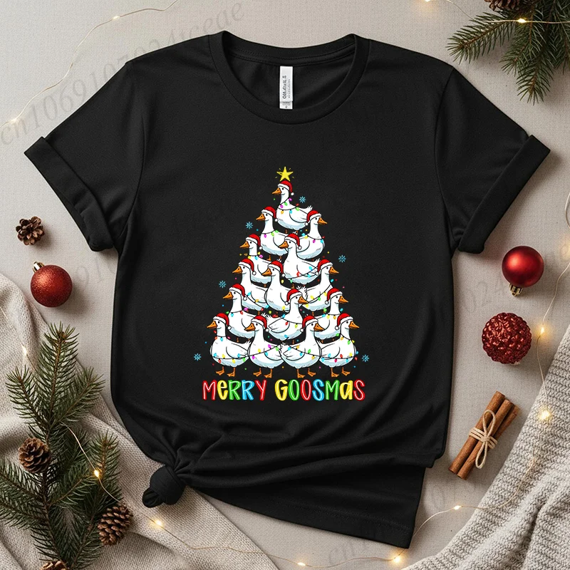

Забавные футболки Merry Goosmas для женщин, модный дизайн рубашки с рождественским гусем, футболки для вечеринок в виде рождественской елки для женщин и мужчин, одежда