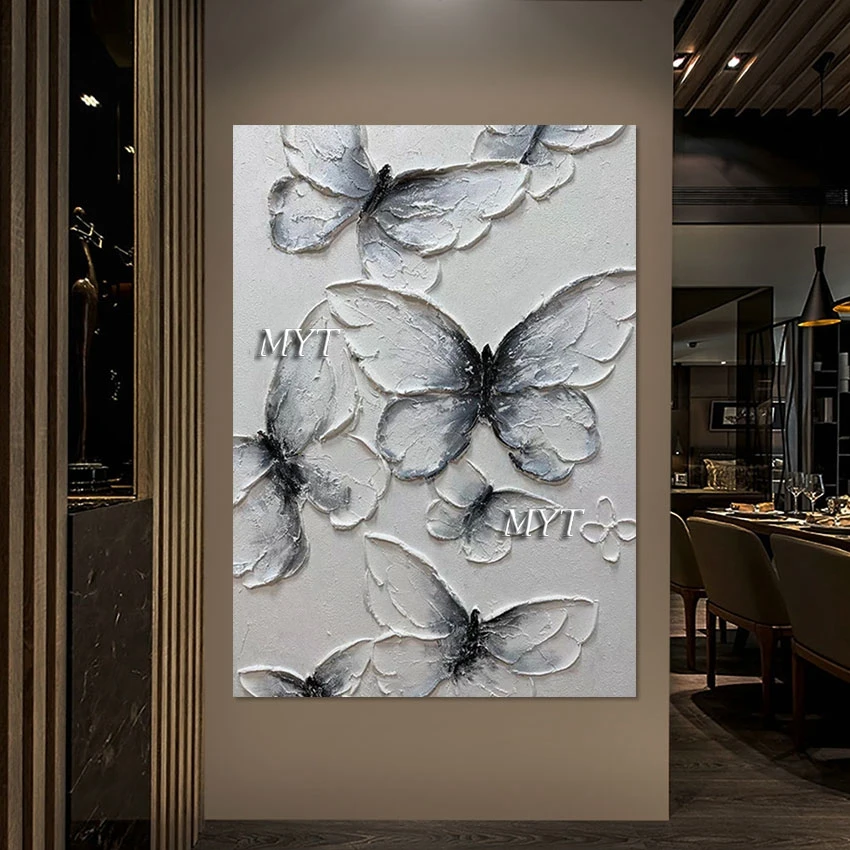 Imagem abstrata de borboleta, parede de arte em tela texturizada de animais, acessórios de decoração para casa, sem moldura, pinturas a óleo de faca acrílica