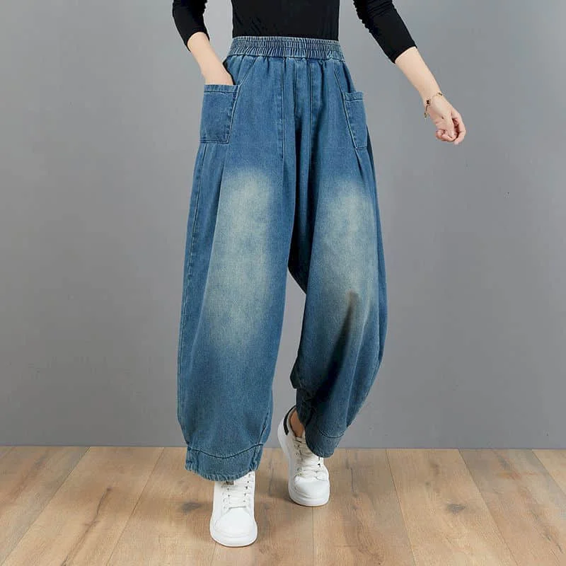 Baggy Jeans Women Oversized Casual Loose Artistic Harem Pants Vintage Clothes Aesthetic Elastic Waist Streetwear Women Clothing