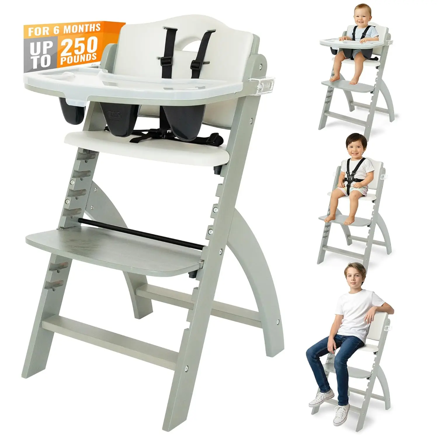 

Abiie Beyond Junior Wooden High Chair for Babies and Toddlers - Convertible 3-in-1 Baby Highchair with Removable Tray - 6 Months
