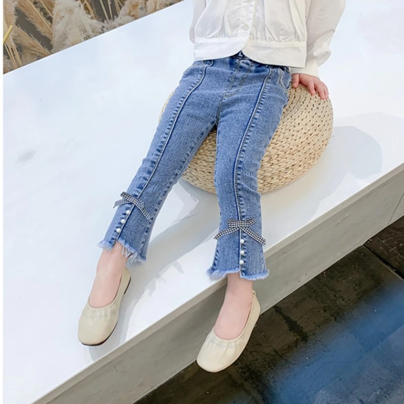 Kids Girls Jeans Lace Long Jeans For Girls Spring Summer Calf-length Baby Girl Casual Style Trousers Children Denim Pants 1-6Yrs