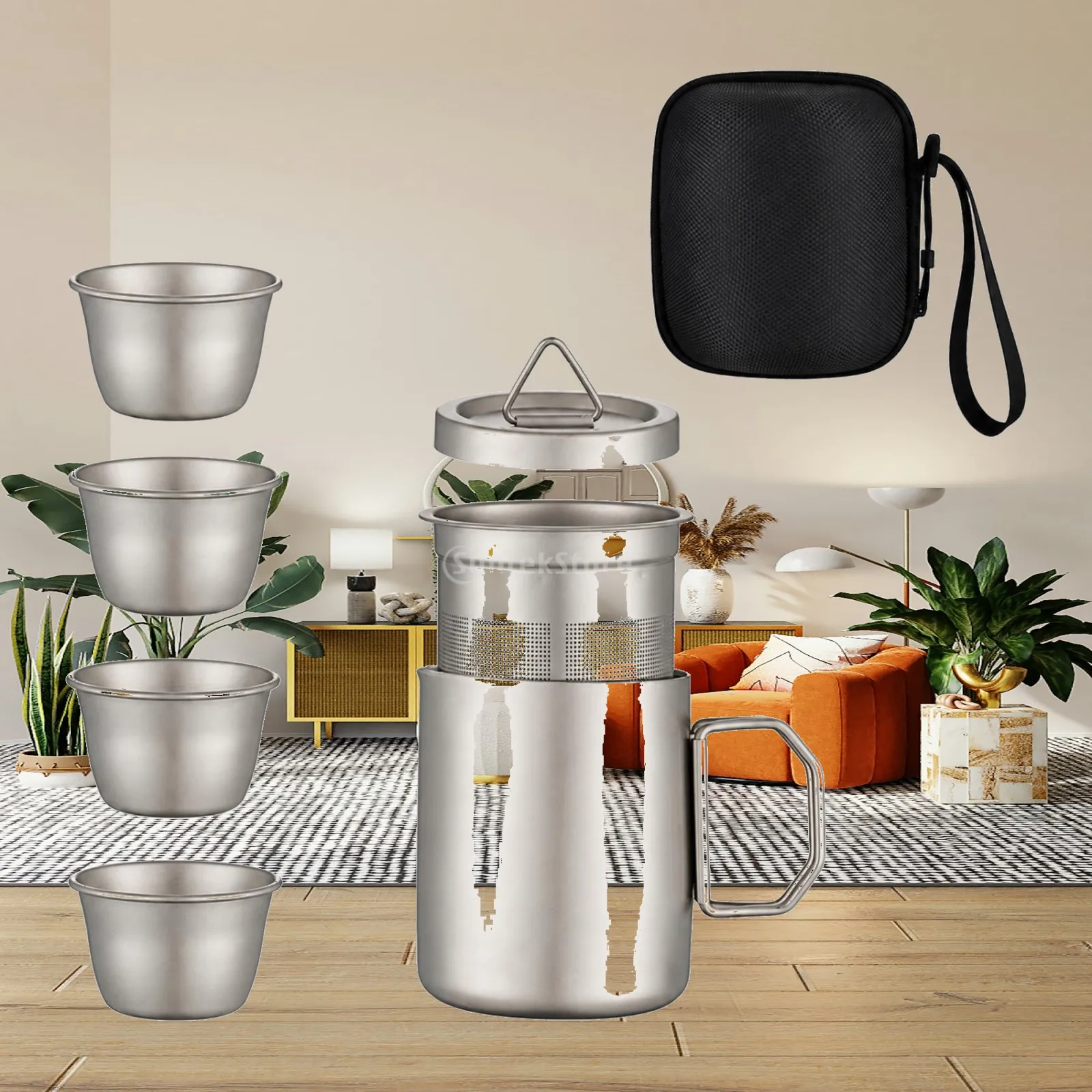 Compact Outdoor Tea Set Portable Drinkwar 304 Steel Teapot with Lid and Infuser for Camping Adventure Outings