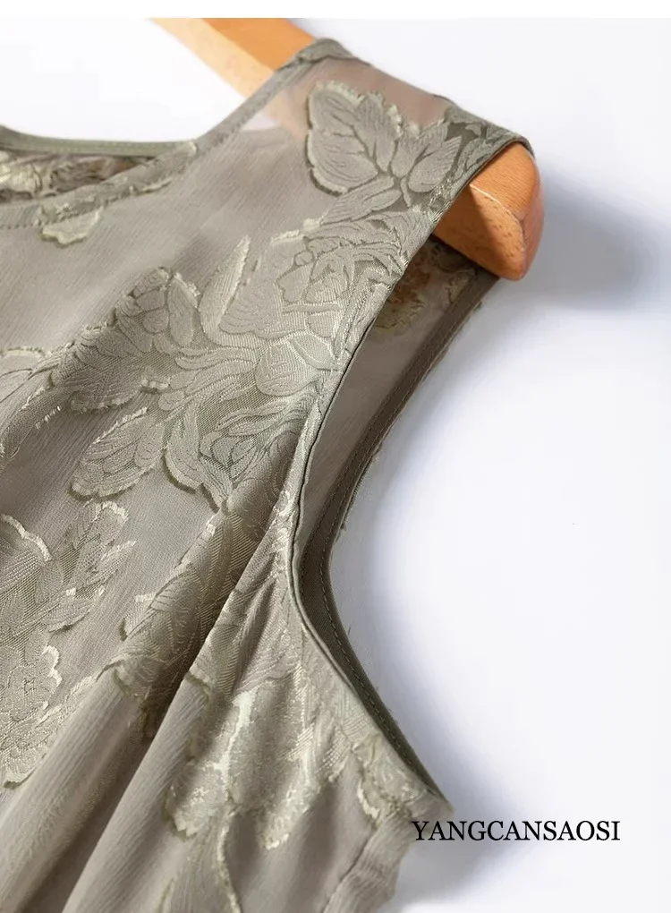 Damska odzież codzienna, sukienka typu tank top, luźna, w kształcie litery A, bez rękawów, z jedwabiu morwowego 100% naturalnego, z motywem kwiatowym, z efektem półprześwitu.