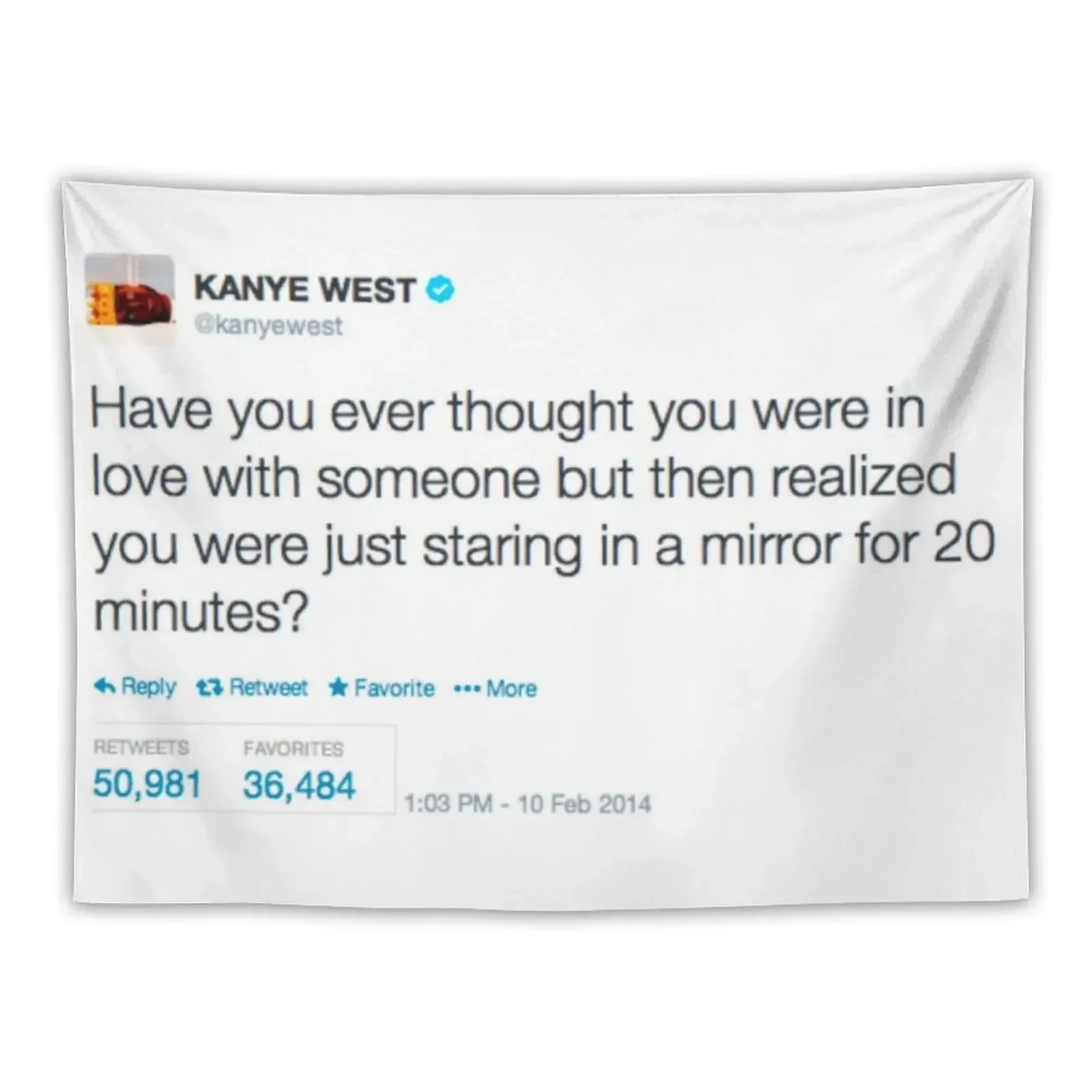 

Have you ever thought you in love with someone but then realized you were just staring at yourself in a mirror twitter Tapestry