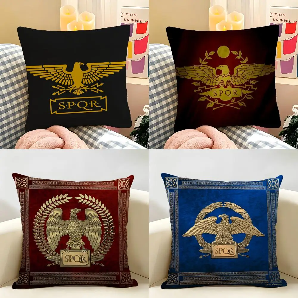 Gold Imperial Eagle Rome SPQR Cushion Cover Natural Linen Organic Fabric Double-Sided Printing Room Sofa Decor Pillow Case