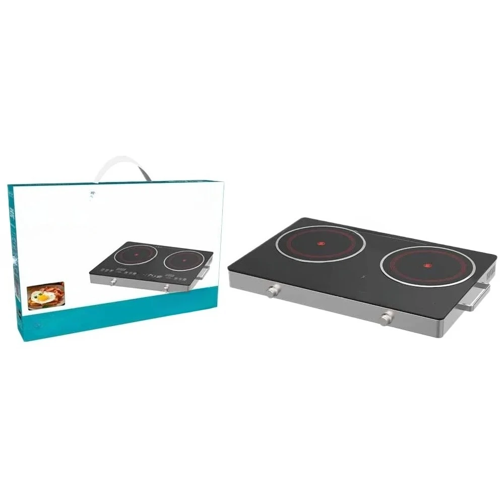 Household stir-fry soup barbecue multi-functional black crystal touch panel double head electric ceramic stove