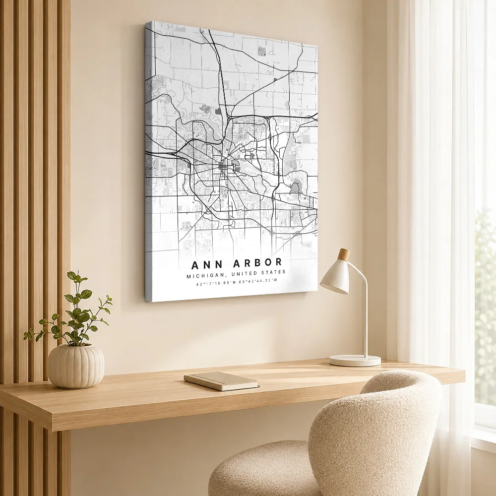 Ann Arbor Michigan City Map Gallery Wrapped Canvas Print Customized Photo Detailed Urban Cartography Wall Art For Living Room
