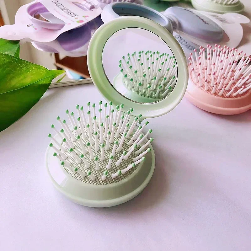 1PC Cute Small Comb Portable Mirror Massage Combs All-in-one Girl Air Cushion Combs Mini Folding Airbag Comb Styling Tool