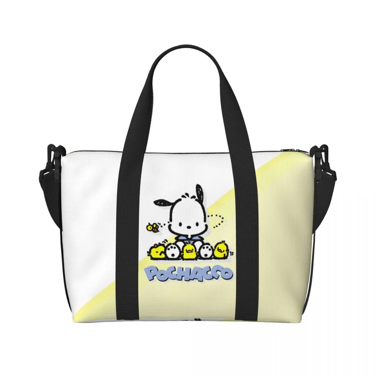 

Custom Sanrio Cartoon Pochacco Grocery Shopping Tote Bags Women Large Capacity Kawaii Anime Beach Gym Travel Bags