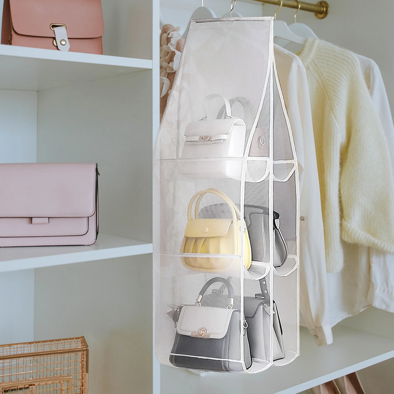 

Multi layered Hanging Storage Bag 3 Layers 6 Grids White Nylon Closet ganizer Large Capacity No Deformation Home Use