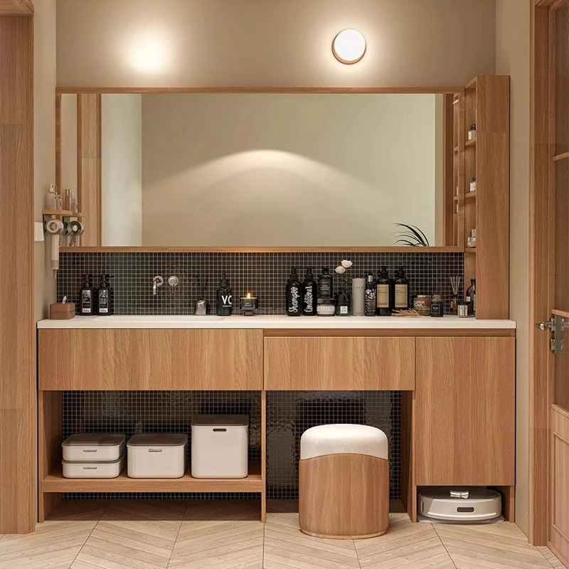 

Log wind solid wood bathroom cabinet combination integrated basin hand washing face pool toilet customization