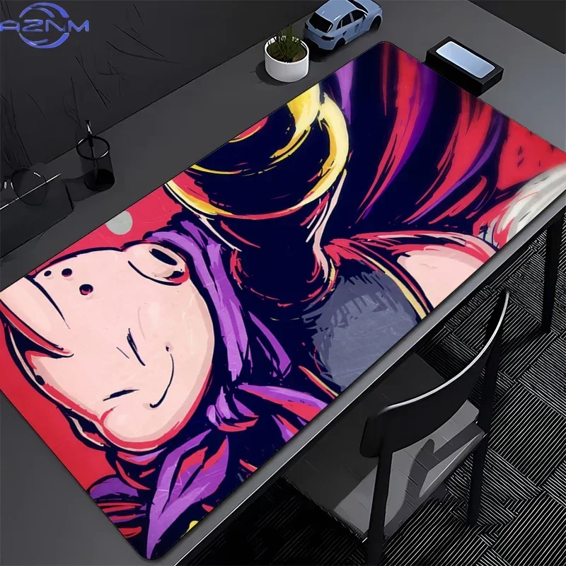 Anime Fat Demon Character Ink Splash Purple Pink Background Mouse Pad, Rubber Non-Slip Base, Smooth Surface for Computer Gaming,