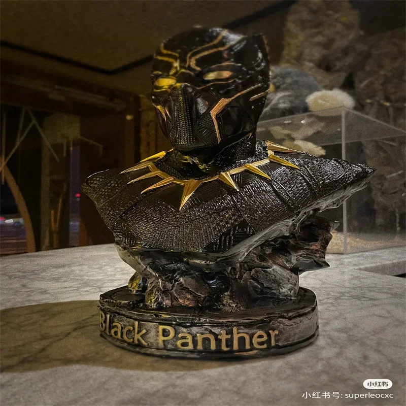 Statue de buste en résine Marvel Avengers Black Panther Gold Edge, modèle périphérique d'anime, collection d'ornements de salon, cadeau de Noël pour enfants