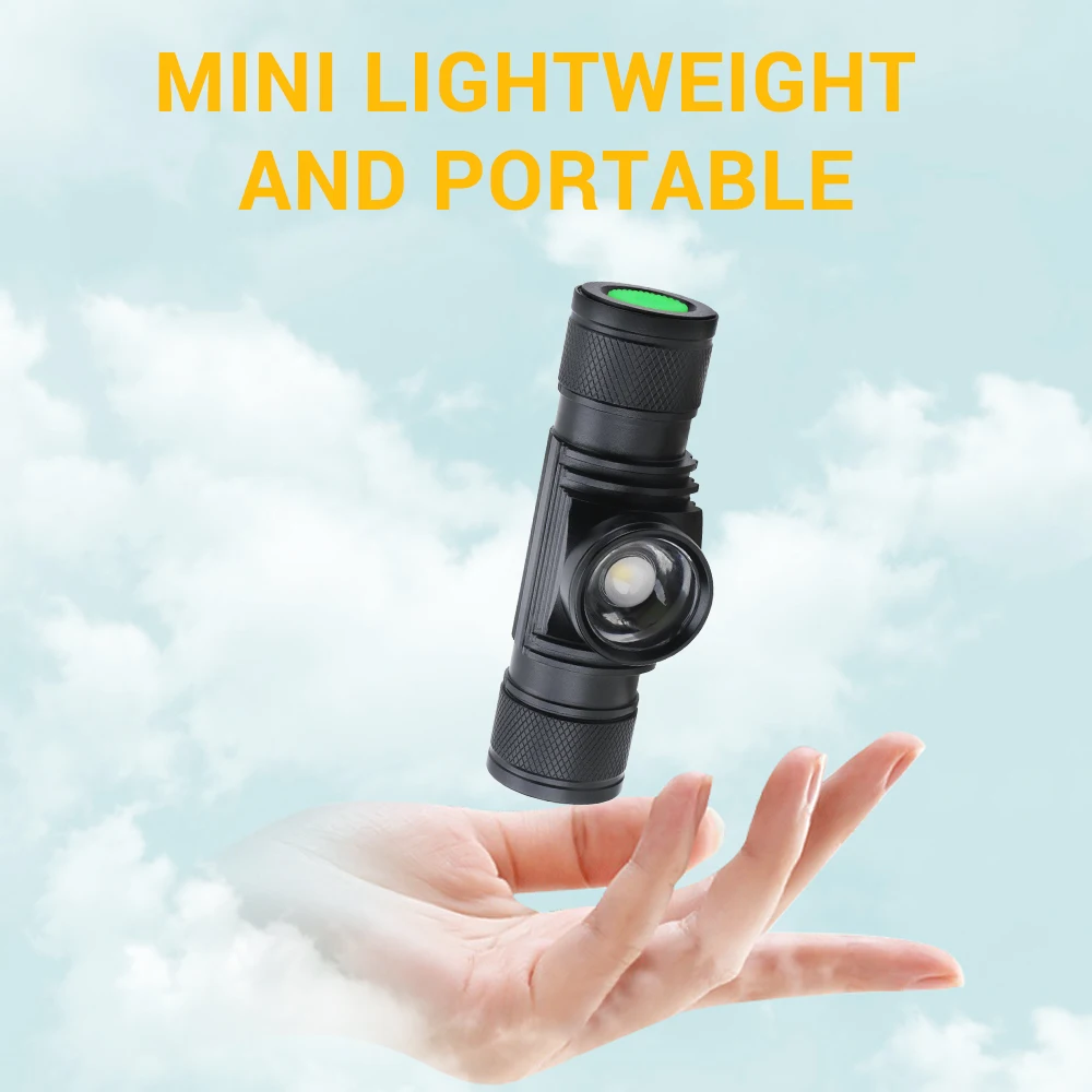 BORUIT D20 Zoomable Mini Headlamp 1000LM LED Headlight USB C Charger 18650 Battery Head Torch Camping Hunting Outdoor Flashlight