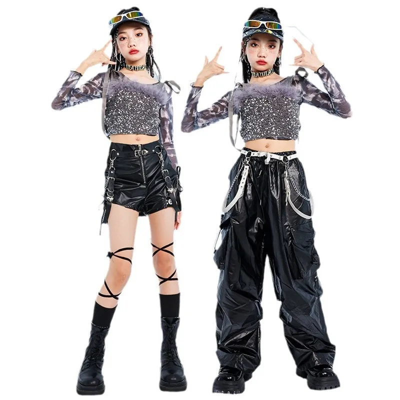 

Children's Jazz Dance Costume Girl Fried Street Sequins Performance Costume Girl Group Jazz Street Dance Model Catwalk Suit