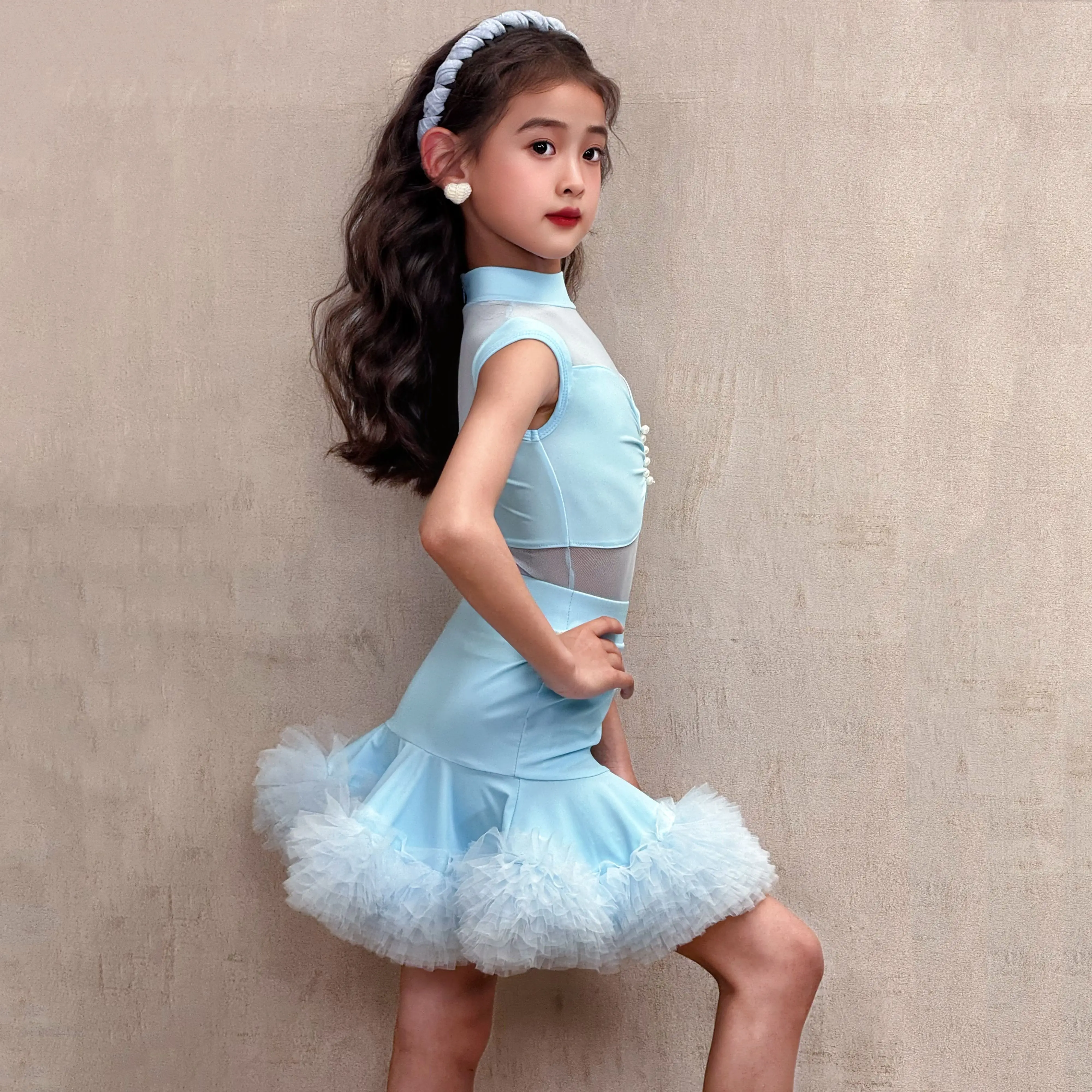 

Summer 2025 New Style Latin dance Dress, Girls' high-end practice dress, children's performance dance dress set