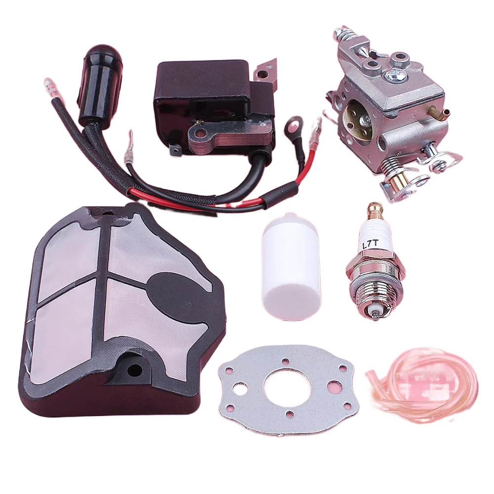 المكربن ملف الإشعال ل Husqvarna 136 137 141 142 الهواء مرشح الوقود خط خرطوم طوقا شرارة التوصيل بالمنشار استبدال جزء #4