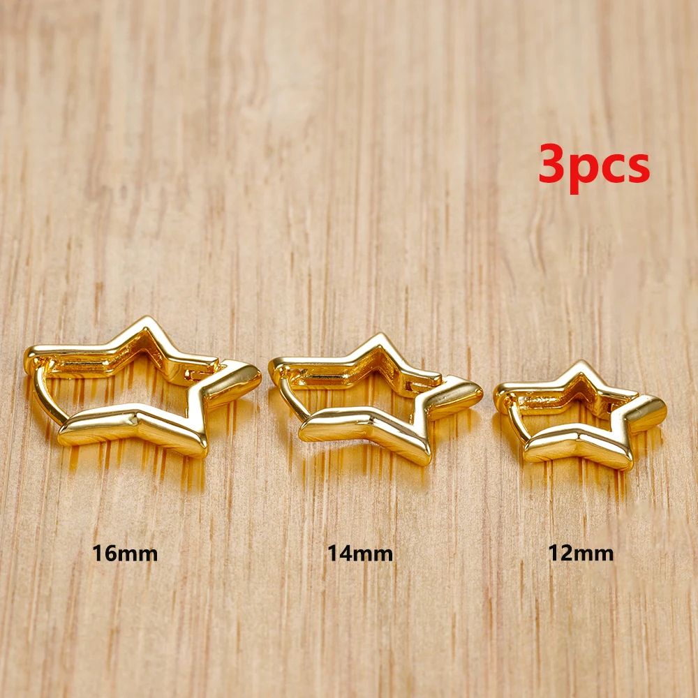 3PCS Stainless Steel Star Hoop Earrings Set for Women 12/14/16mm Simple Hollow Cartilage Piercing Earring Minimalism Jewelry