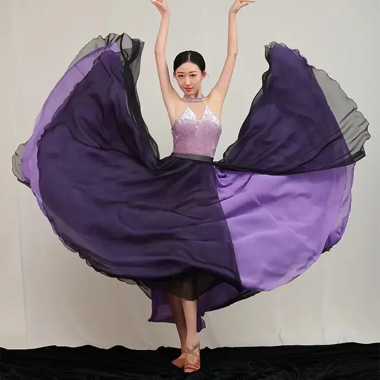 

Двухслойная большая танцевальная юбка для балета, современного танца, женская элегантная газовая юбка, тренировочная одежда, одежда для выступлений на сцене