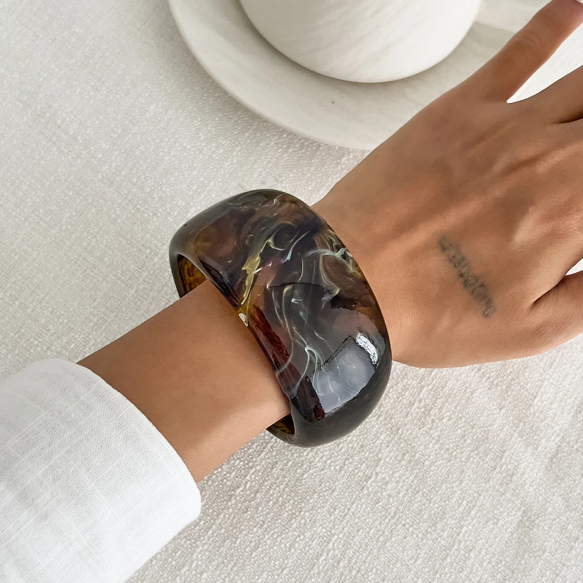 IngeSight.Z 3 Style Vintage Geometry Resin Acrylic Thick Wide Bracelets for Women Punk Geometry Round Bangles Steampunk Jewelry