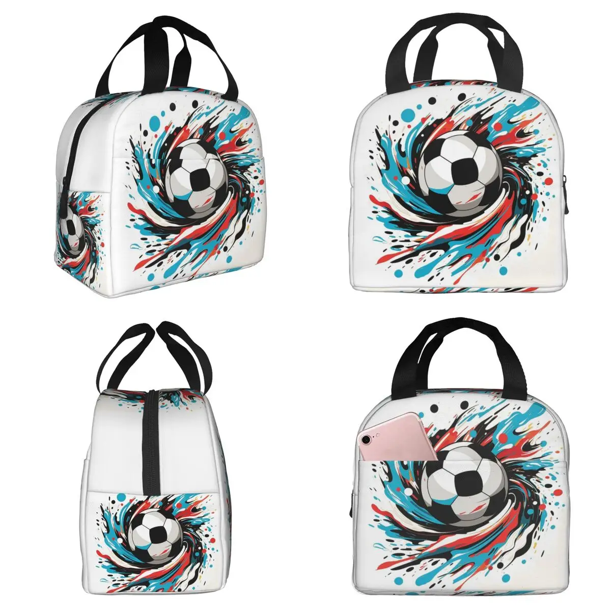 

Graffiti Soccer Painting Insulated Lunch Bag for Kids School Cooler Thermal Food Box Tote Portable Lunch Boxes Container