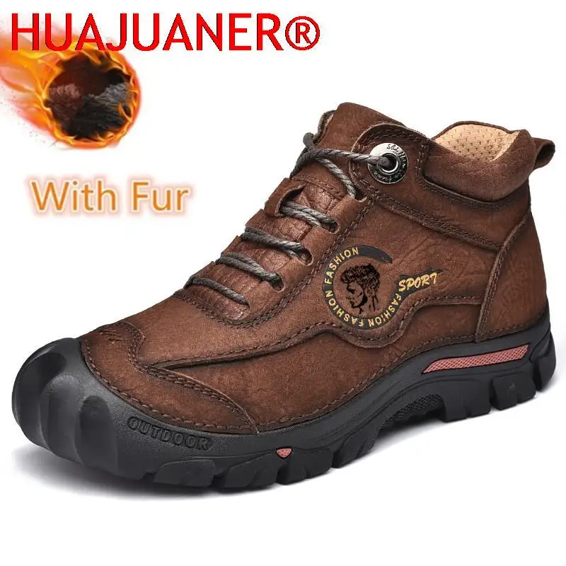 

Outdoor Men's Boots Genuine Leather Casual Shoes Climbing Hiking Shoes Warm Winter Boots for Men High Quality Platform Snow Boot