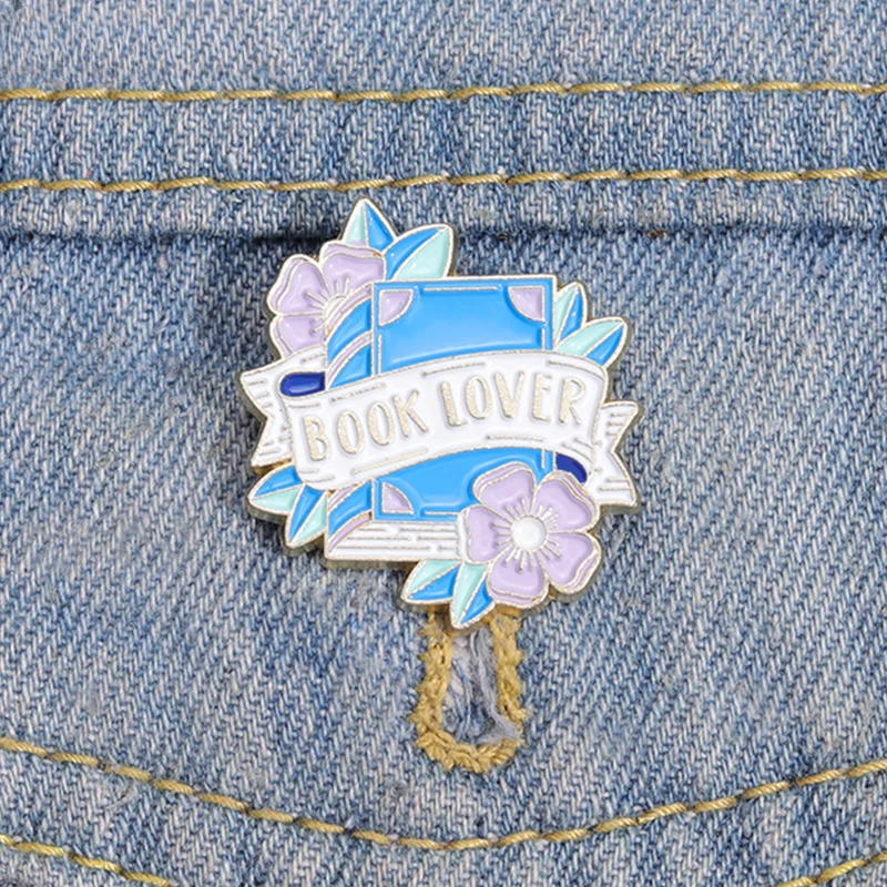 Bookworm Enamel Pins Custom Floral Book Lover Brooches Lapel Badges I Love Reading Jewelry Gift Drop Shipping