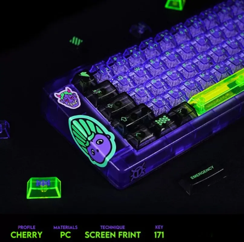 EVA NO.1 Mecha Keycap Full Set 171 Keys, PC Full Transparent Cherry Profile Keycaps High Light Transmission Wear Resistant