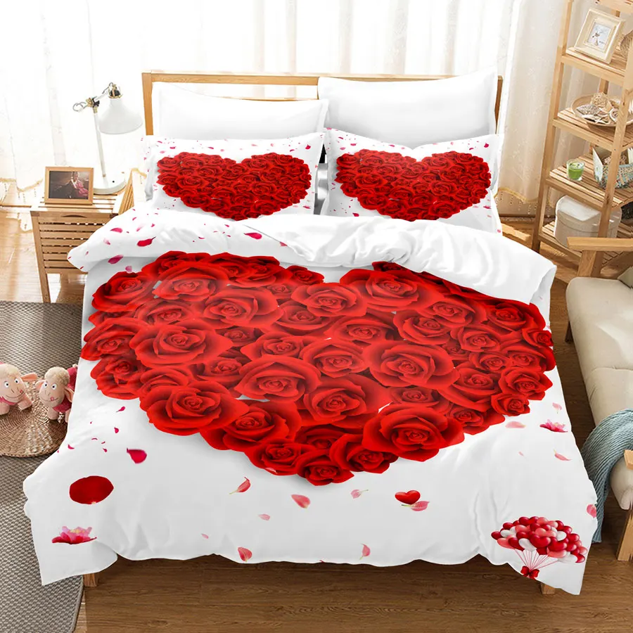 Red Roses Duvet Cover Set Queen King Full 3D Bedding Set Floral With Pillowcase For Single Double Bed Valentine's Day Present