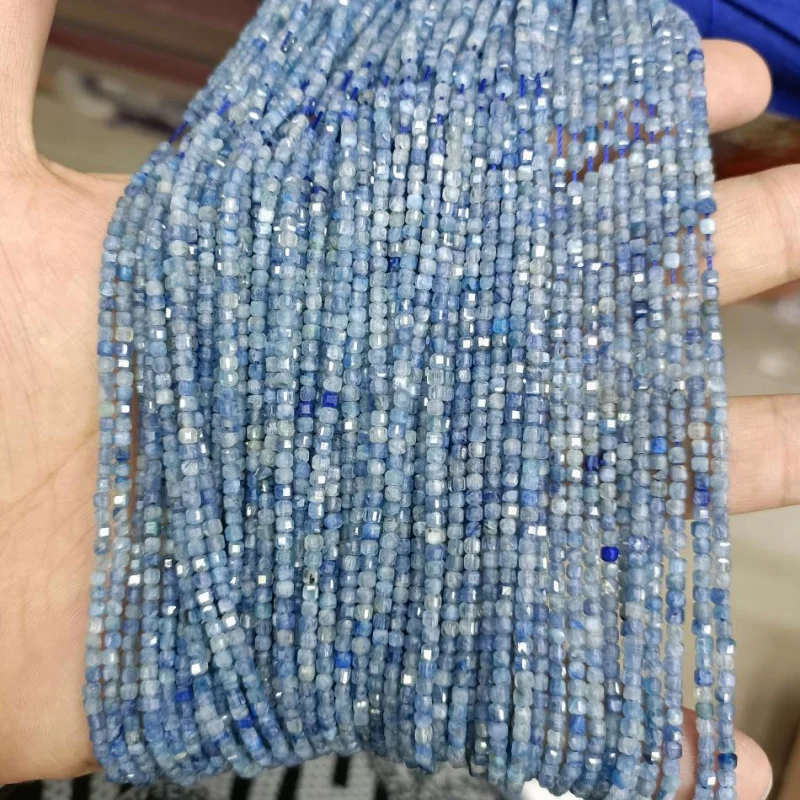 

Mankuu Woman DIY Bracelet Necklace Accessory Natural Aquamarine Amazonite Lolite Blue-Topaz Square145~152 Pieces 2.5mm Beads