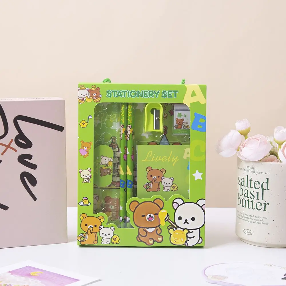 Rilakkuma Christmas Stationery 6Pcs Set Portable Gift Box Pencil Kit For Kindergarten Primary Students Holiday Class Reward Gift