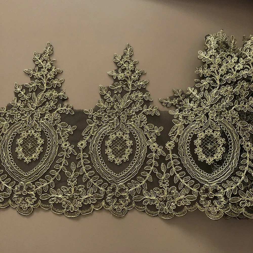 1Yard Luce Calda di Vendita di Linea Ricami In Oro Nero Della Maglia Del Merletto Rifiniture di Lusso Applique In Tessuto Per Cucire Abiti Da Sposa Accessori 31 centimetri