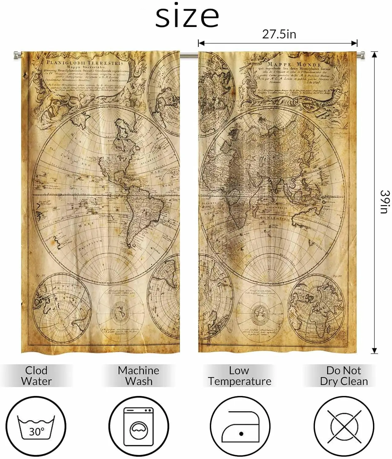 Old Map Kitchen Curtains Vintage Ancient World Travel Atlas Short Tier Curtains for Bathroom Cafe Small Window Drapes Treatment