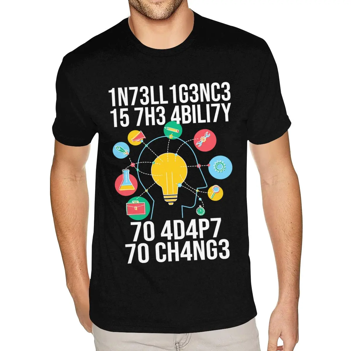 

Хлопковая футболка с коротким рукавом и круглым вырезом «Интеллект — способность к изменению» Smart People, разработанные футболки S