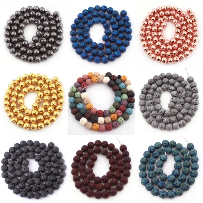 Natural Lava Rock Round Stone Beads Spacer Loose Strand 15 Inches For DIY Necklace Bracelat Fashion Jewelry Making 6/8/10mm