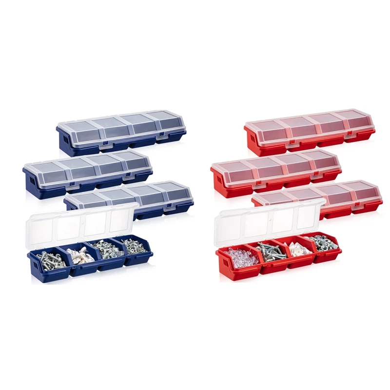 

4Piece Screw Organizers And Storage Bins Plastic Hardware Organizer Box With Locks With Compartment Bolt Organizer Blue